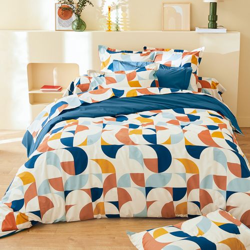 Housse De Couette 260x240 Cm Percale De Coton Modulo Bleu Cobalt