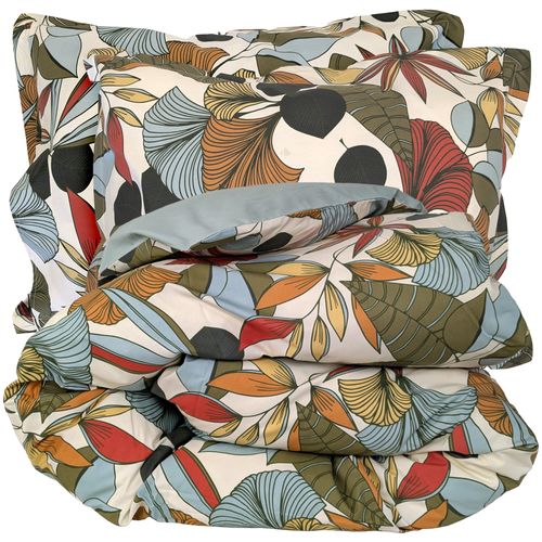 Parure Percale De Coton 240x220 Cm 50x70 Cascade Vert Sauge 3 Pièces