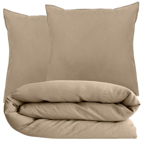 Parure De Lit 280x240 Cm Et 65x65 Cm Collection Opera Marron Camel 3 Pièces