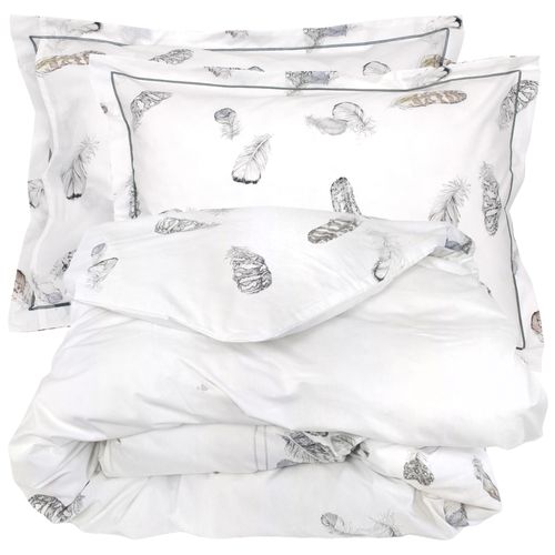 Parure De Lit 3 Pièces 200x200 Cm Taies 50x70 Cm Percale Plumes