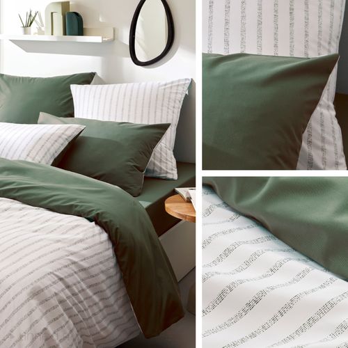 Parure De Lit 260x240 Cm 50x70 Cm Percale Gaby Vert Kaki 3 Pièces