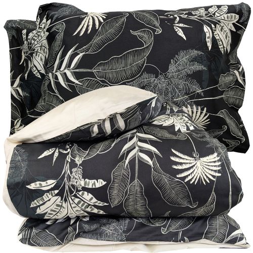 Parure De Lit 240x220 Cm 50x70 Cm Satin Cayenne Noir Ebène 3 Pièces