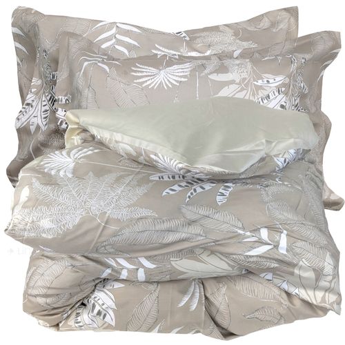 Parure De Lit 260x240 Cm 50x70 Cm Satin Cayenne Beige Ficelle 3 Pièces