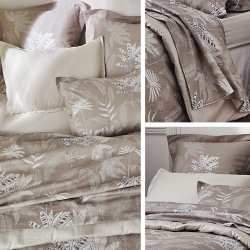 Parure De Lit 260x240 Cm 50x70 Cm Satin Cayenne Beige Ficelle 3 Pièces