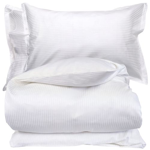 Parure De Lit 140x200 Cm 50x70 Cm Satin Grand Hôtel 2 Pièces Blanc