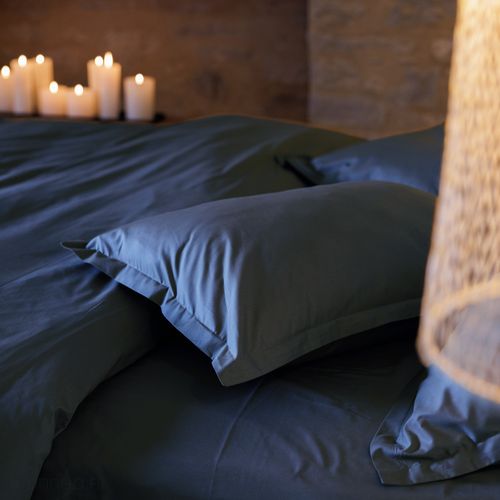 Taie D'oreiller Volants Plats 65x65 Cm Percale Manoir Bleu Marine