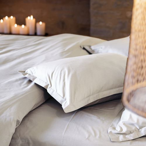 Taie D'oreiller Volants Plats 50x70 Cm Percale De Coton Manoir Ivoire