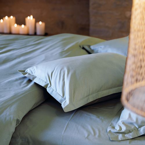 Taie D'oreiller Volants Plats 50x70 Cm Percale Manoir Bleu Glacier