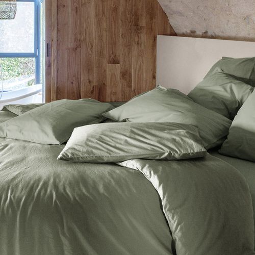 Drap Housse Palace Pur Coton Lavé 200x200 Cm Bonnet 35 Cm Uni Vert Sauge