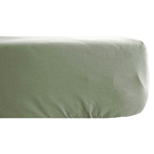 Drap Housse Palace Pur Coton Lavé 200x200 Cm Bonnet 35 Cm Uni Vert Sauge