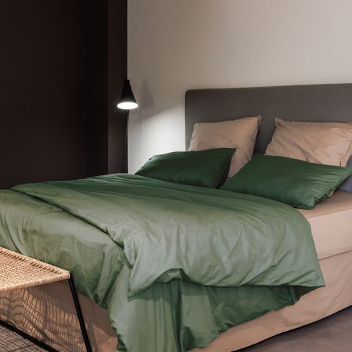 Drap Housse Palace Pur Coton Lavé 90x190 Cm Bonnet 30 Cm Uni Vert Cèdre