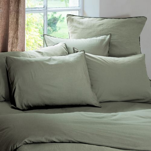 Drap Housse Palace Pur Coton Lavé 90x190 Cm Bonnet 30 Cm Uni Vert Sauge