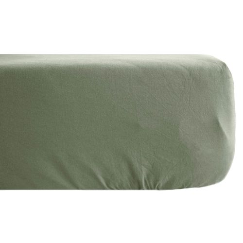 Drap Housse Palace Pur Coton Lavé 90x190 Cm Bonnet 30 Cm Uni Vert Sauge