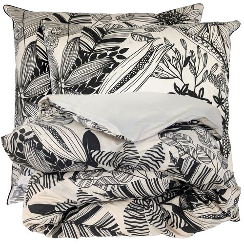 Parure De Lit 280x240 Cm Taies 65x65 Cm Percale De Coton Alba Beige/noir 3 Pièces