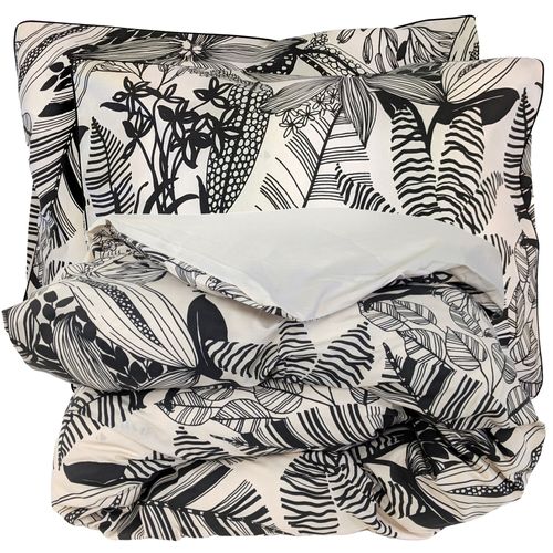 Parure De Lit 280x240 Cm Taies 50x70 Cm Percale De Coton Alba Beige/noir 3 Pièces