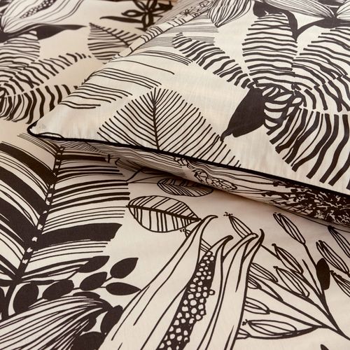 Parure De Lit 280x240 Cm Taies 50x70 Cm Percale De Coton Alba Beige/noir 3 Pièces