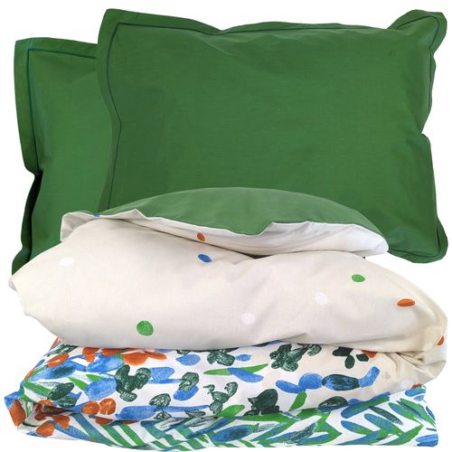 Parure 260x240 Cm 50x70 Cm Coton Évasion Blanc Vert 3 Pièces