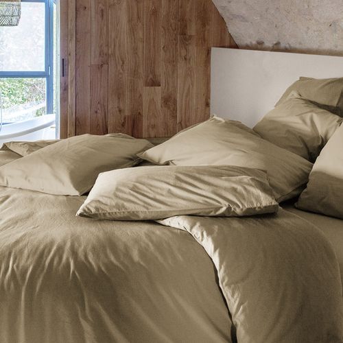 Drap Housse Palace Pur Coton Lavé 140x190 Cm Bonnet 35 Cm Uni Marron Camel