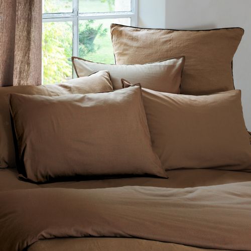 Drap Housse Palace Pur Coton Lavé 140x190 Cm Bonnet 35 Cm Uni Marron Cognac