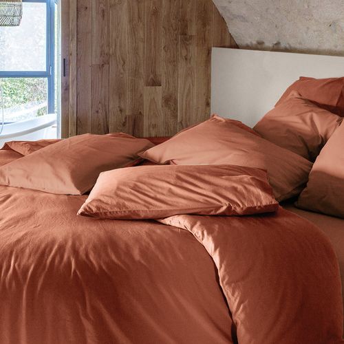 Drap Housse Palace Pur Coton Lavé 140x190 Cm Bonnet 35 Cm Uni Marron Terre Cuite