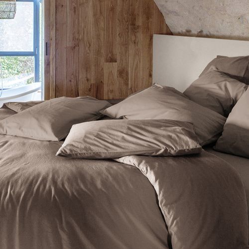 Drap Housse Palace Pur Coton Lavé 160x200 Cm Bonnet 35 Cm Uni Marron Tabac