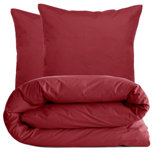 Parure De Lit 140x200 Cm Set 65x65 Cm Percale Manoir Rouge Carmin