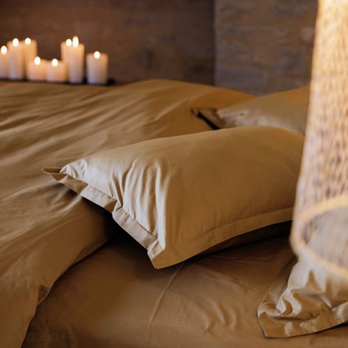 Parure De Lit 140x200 Cm Set 65x65 Cm Percale Manoir Marron Cognac