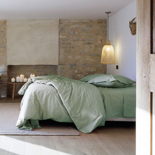 Parure De Lit 140x200 Cm Set 65x65 Cm Percale Manoir Vert Lichen
