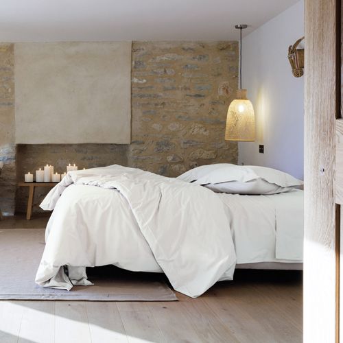 Parure De Lit 200x200 Cm Set 65x65 Cm Percale Manoir Blanc Neige