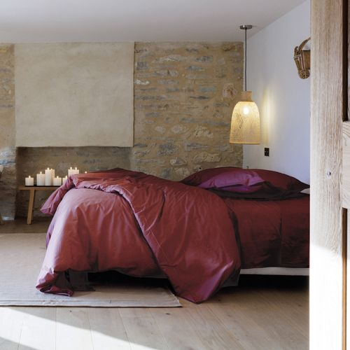 Parure De Lit 200x200 Cm Set 65x65 Cm Percale Manoir Rouge Carmin