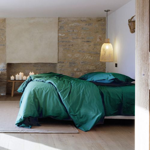 Parure De Lit 200x200 Cm Set 65x65 Cm Percale Manoir Vert Canard