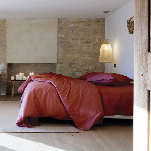 Parure De Lit 200x200 Cm Set 65x65 Cm Percale Manoir Rose Pêche