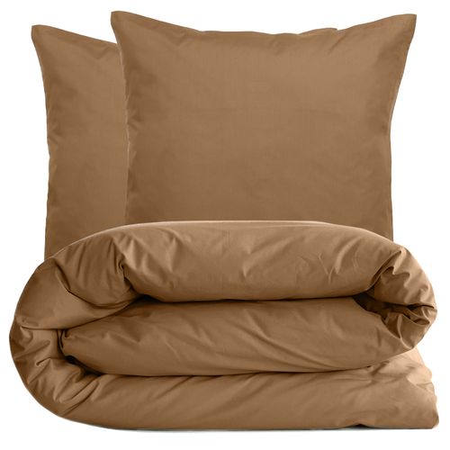Parure De Lit 260x240 Cm Set 65x65 Cm Percale Manoir Marron Cognac