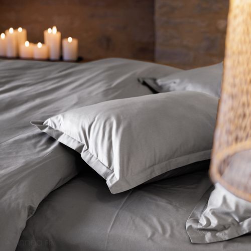 Parure De Lit 260x240 Cm Set 65x65 Cm Percale Manoir Gris Acier