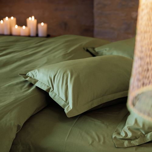 Parure De Lit 260x240 Cm Set 65x65 Cm Percale Manoir Vert Mousse