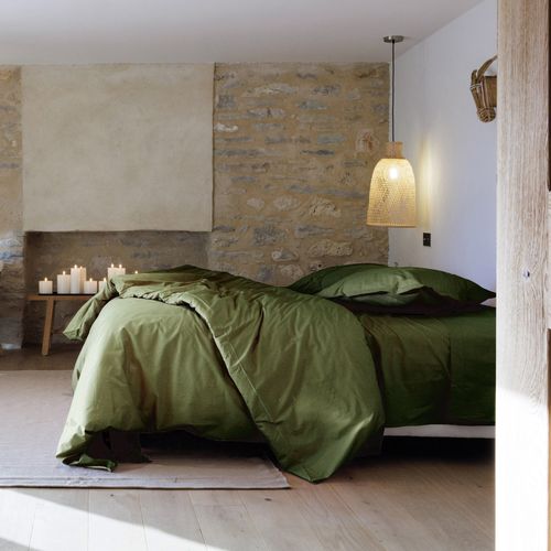 Parure De Lit 260x240 Cm Set 65x65 Cm Percale Manoir Vert Mousse