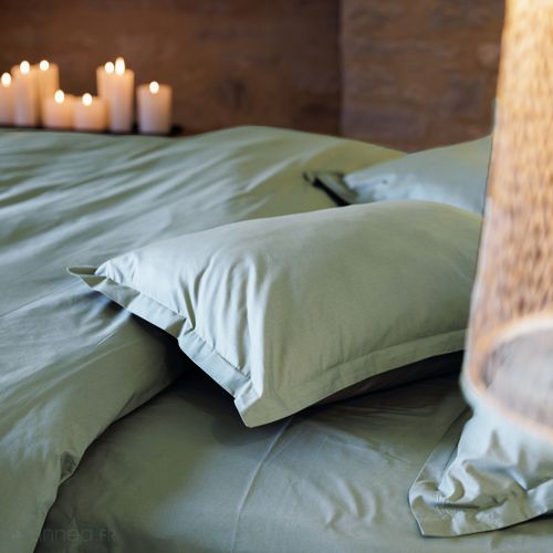 Parure De Lit 260x240 Cm Set 65x65 Cm Percale Manoir Vert Lichen