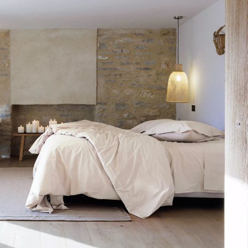 Parure De Lit 200x200 Cm Set 50x70 Cm Percale Manoir Blanc Naturel