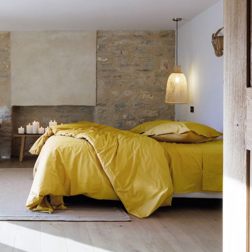Parure De Lit 200x200 Cm Set 50x70 Cm Percale Manoir Jaune Moutarde