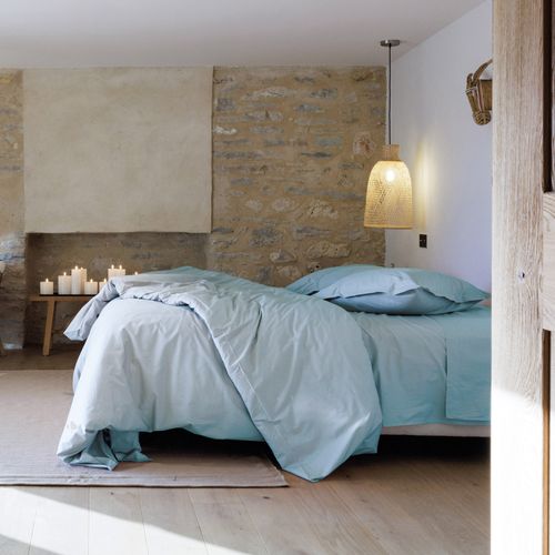 Parure De Lit 200x200 Cm Set 50x70 Cm Percale Manoir Bleu Glacier