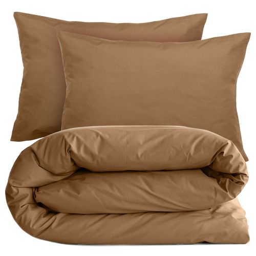 Parure De Lit 200x200 Cm Set 50x70 Cm Percale Manoir Marron Cognac