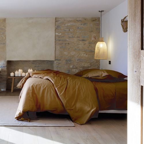 Parure De Lit 200x200 Cm Set 50x70 Cm Percale Manoir Marron Cognac