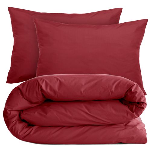 Parure De Lit 200x200 Cm Set 50x70 Cm Percale Manoir Rouge Carmin