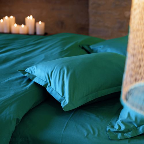 Parure De Lit 200x200 Cm Set 50x70 Cm Percale Manoir Vert Canard