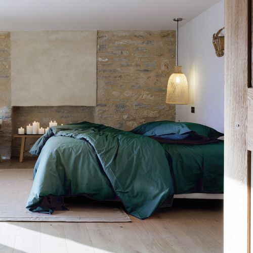 Parure De Lit 200x200 Cm Set 50x70 Cm Percale Manoir Vert Canard