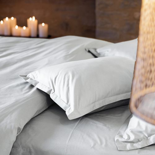 Parure De Lit 260x240 Cm Set 50x70 Cm Percale Manoir Blanc Neige