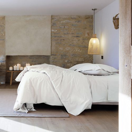 Parure De Lit 260x240 Cm Set 50x70 Cm Percale Manoir Blanc Neige