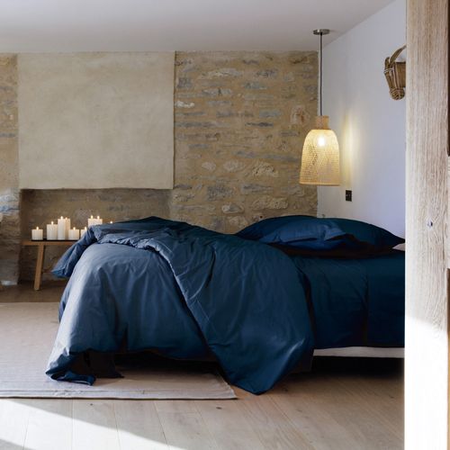 Parure De Lit 260x240 Cm Set 50x70 Cm Percale Manoir Bleu Marine