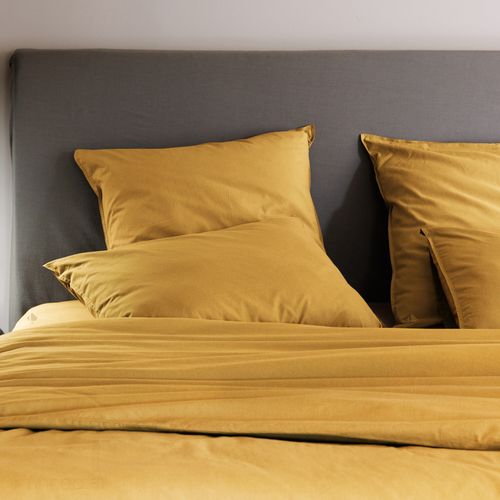 Housse De Couette Palace Pur Coton Lavé 140x200 Cm Uni Jaune Curry