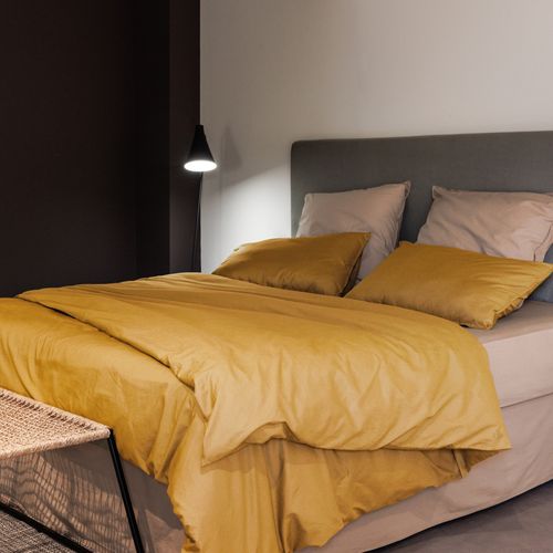 Housse De Couette Palace Pur Coton Lavé 140x200 Cm Uni Jaune Curry